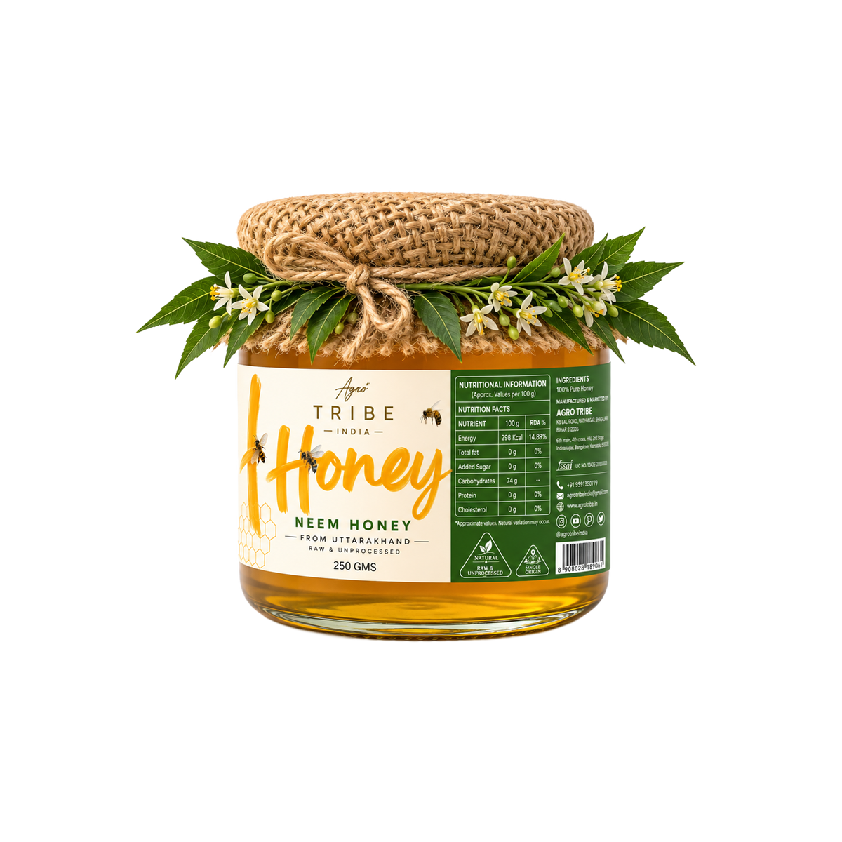 Agro Tribe Neem Honey 250g jar