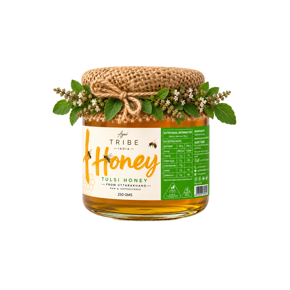 Agro Tribe Tulsi Honey 250g jar