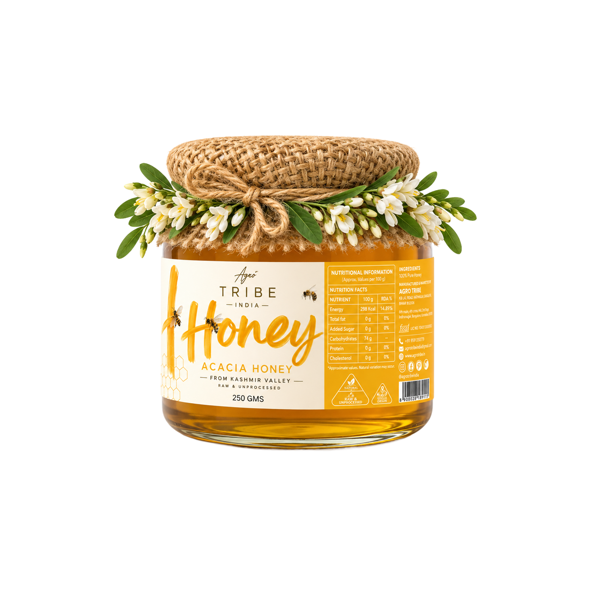 Agro Tribe Acacia Honey 250g jar