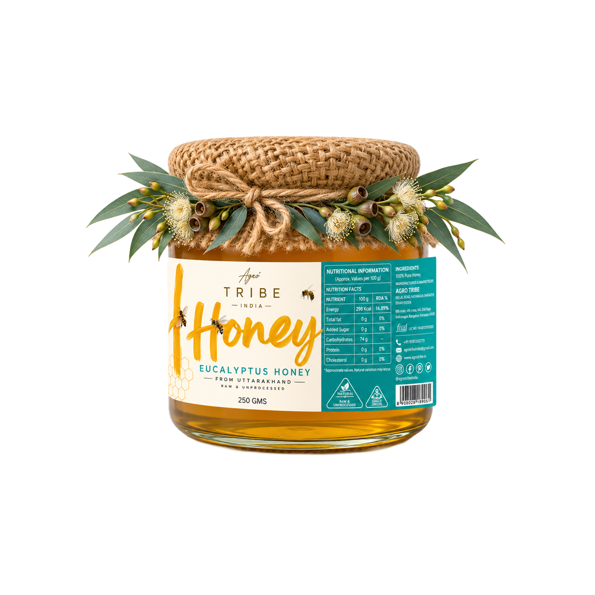 Agro Tribe Eucalyptus Honey 250g jar