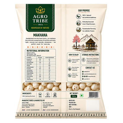 Agro Tribe Raw Makhana 250g back pouch