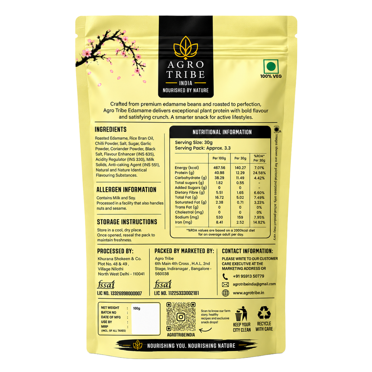 Agro Tribe Cheese Edamame 100g back pouch