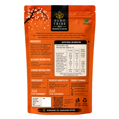 Agro Tribe Indian Flavour Edamame 100g back pouch