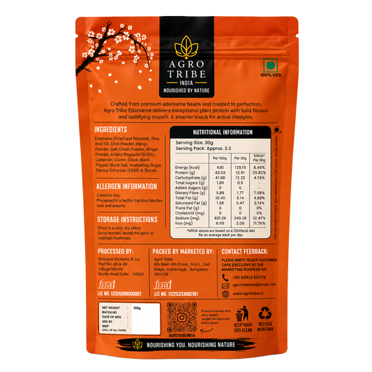 Agro Tribe Indian Flavour Edamame 100g back pouch