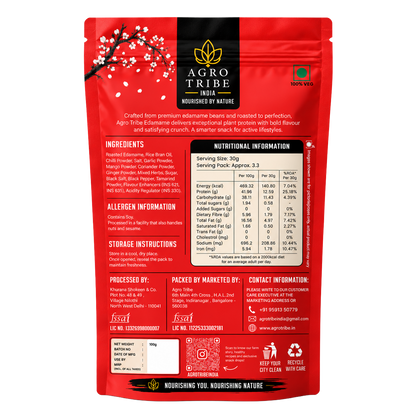 Agro Tribe Peri Peri Edamame 100g back pouch
