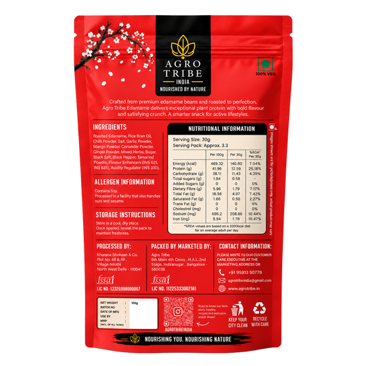 Agro Tribe Peri Peri Edamame 100g back pouch