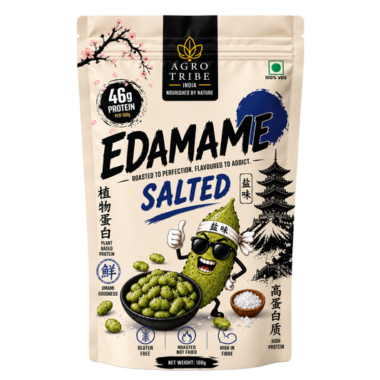 Agro Tribe Salted Edamame 100g front pouch