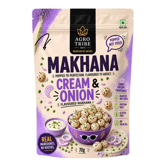 Agro Tribe Cream and Onion Makhana 70g front pouch