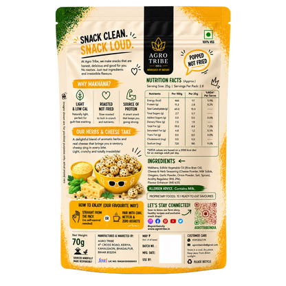 Agro Tribe Herbs and Cheese Makhana 70g back pouch