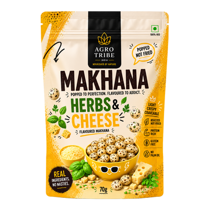 Agro Tribe Herbs and Cheese Makhana 70g front pouch