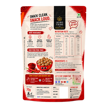 Agro Tribe Peri Peri Makhana 70g back pouch