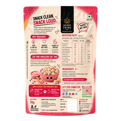 Agro Tribe Pink Himalayan Salt Makhana 70g back pouch