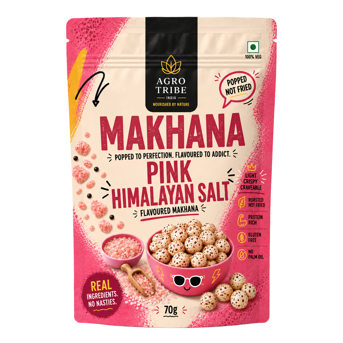 Agro Tribe Pink Himalayan Salt Makhana 70g front pouch